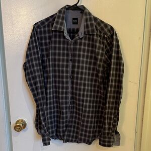 Boss Men's Black and Gray Checkered Shirt